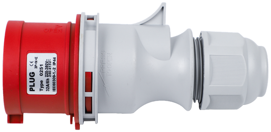 EBASEE CEE IP44 32A Plug Male 5 x 32A 400V Red