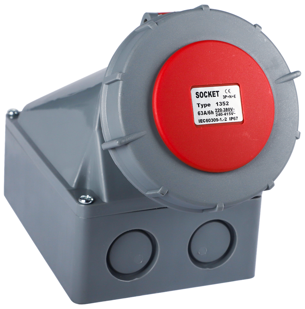EBASEE CEE IP67 63A Wall Mounted Socket 5X63A 380V Red