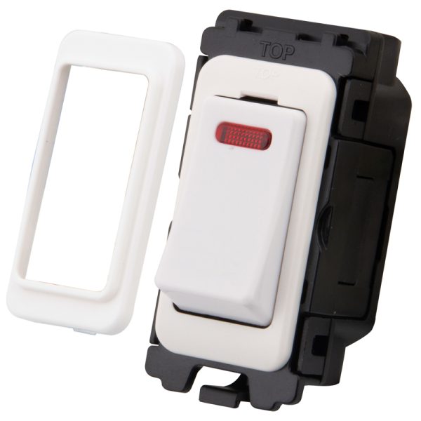 20A Double Pole Switch Grid Module c/w Neon