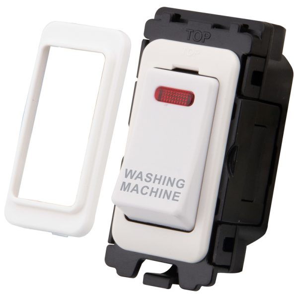 20A Double Pole Switch Grid Module c/w Neon - 'Washing Machine'