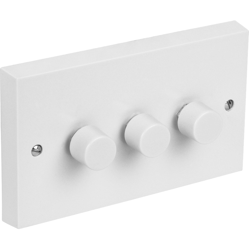 Lincoln 3 Gang 2 Way 250W Push On/Off White Dimmer