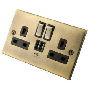 Antique Brass 2 Gang Socket c/w USB Outlets