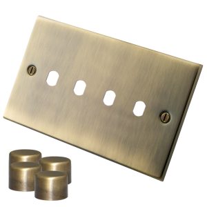 Antique Brass 4 Gang Dimmer Plate & Knobs
