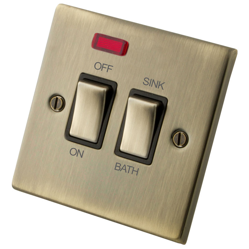Antique Brass Dual Immersion on/off switch with Neon