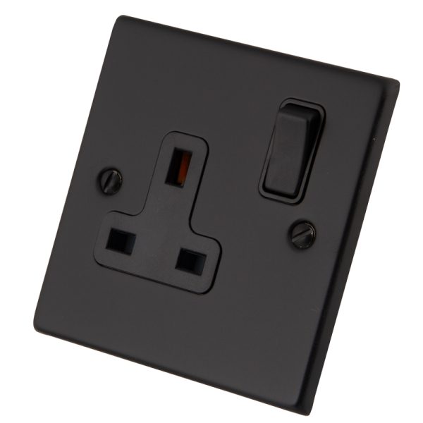 Black Metal 1 Gang 13 Amp Switched Socket 6082-103