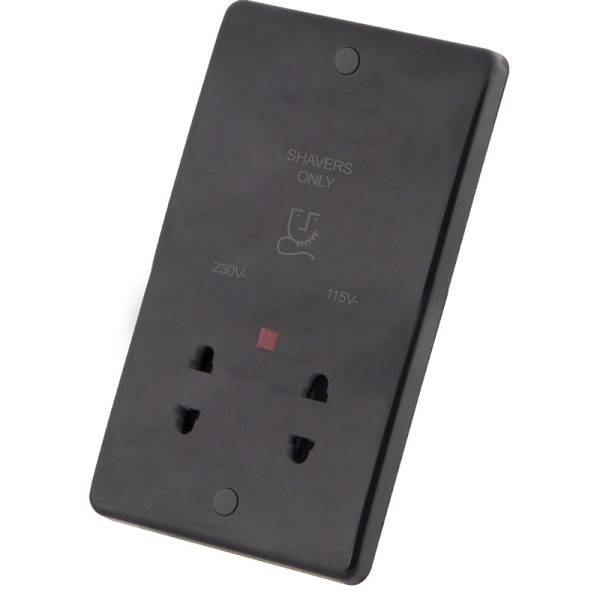 Black Metal 2 Gang Shaver Socket 6082-110