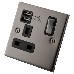 Black Nickel 1 Gang Socket c/w USB Outlets
