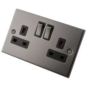 Black Nickel 2 Gang 13 Amp Switched Socket