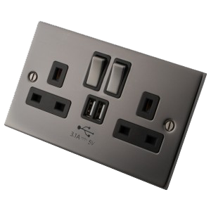 Black Nickel 2 Gang Socket c/w USB Outlets