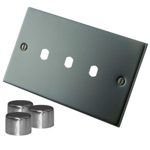 Black Nickel 3 Gang Dimmer Plate & Knobs