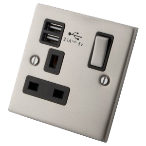 Stainless Steel 1 Gang Socket c/w USB Outlets