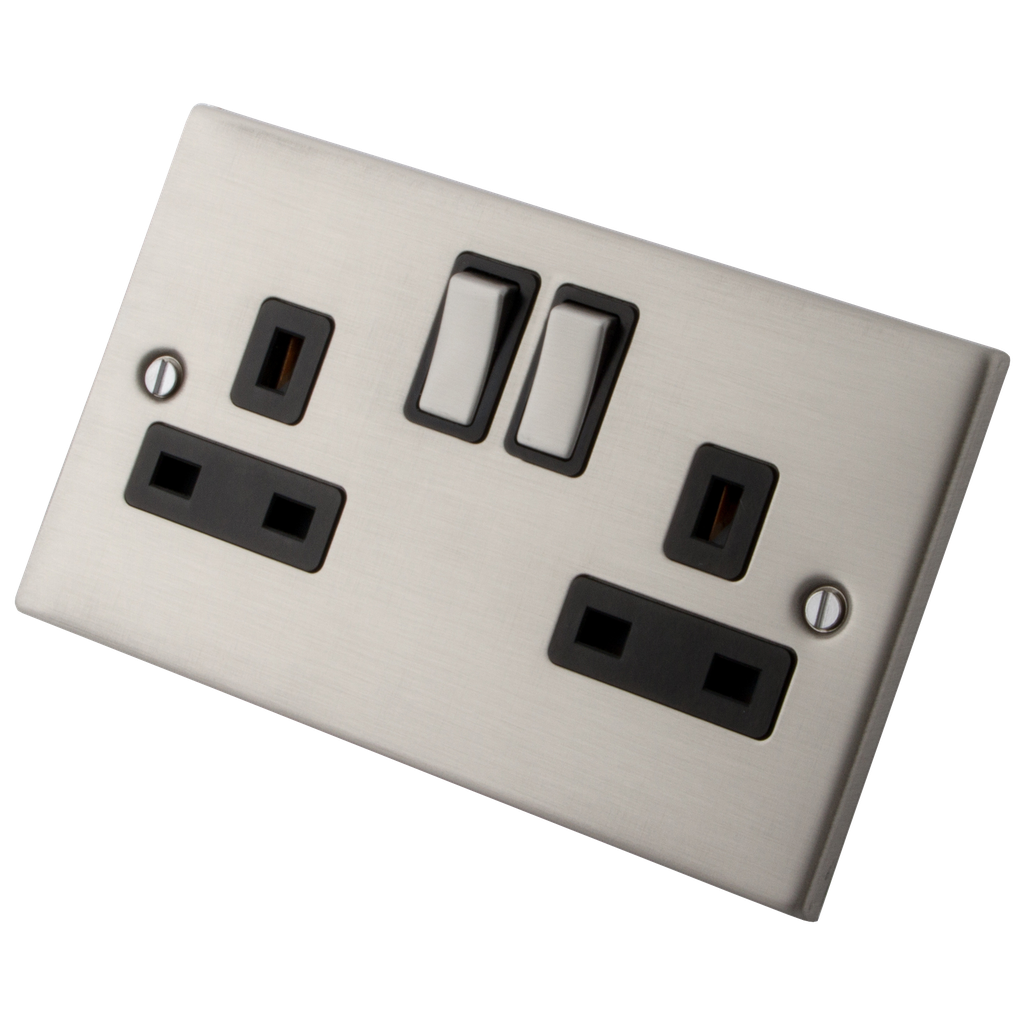 Stainless Steel Switched Socket 2 Gang 13 Amp