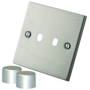 Stainless Steel 2 Gang Dimmer Plate c/w Chrome Knob