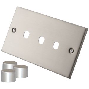 Stainless Steel 3 Gang Dimmer Plate c/w Chrome Knob