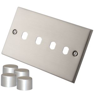 Stainless Steel 4 Gang Dimmer Plate c/w Chrome Knob