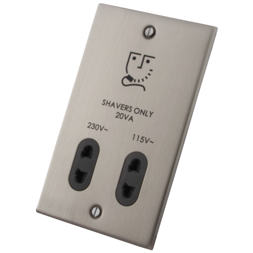 Stainless Steel Shaver Socket - 2 Gang