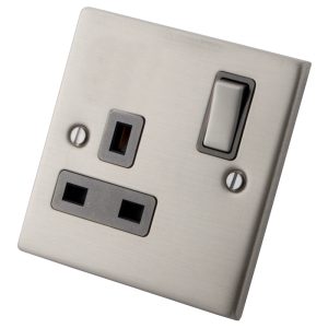 Stainless Steel 1 Gang 13 Amp Switched Socket 6033-103 - Grey Insert