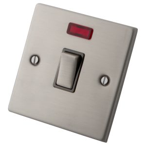 Stainless Steel 20A Double Pole Sw c/w Neon 6033-051 - Grey Insert