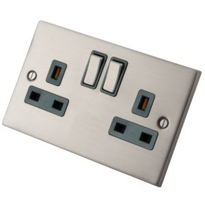 Stainless Steel 2 Gang 13 Amp Socket 6033-105 - Grey Insert