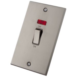 Stainless Steel 2 Gang 45A Cooker Switch Neon 6033-202 - Grey Insert