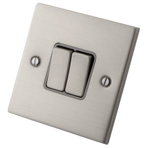 Stainless Steel 2 Gang 2 Way Switch 6033-003 - Grey Insert