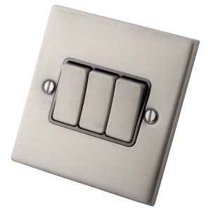 Stainless Steel 3 Gang 2 Way Switch 6033-004 - Grey Insert