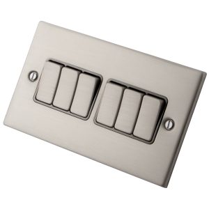 Stainless Steel 6 Gang 2 Way Switch 6033-006 - Grey Insert