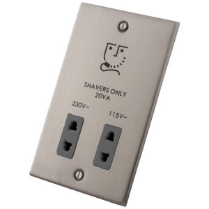 Stainless Steel 2 Gang Shaver Socekt 6033-110 - Grey Insert