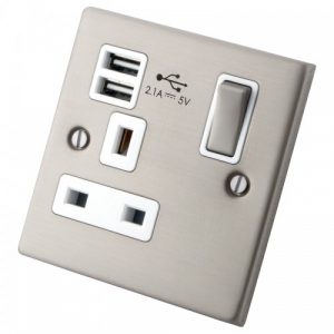 Stainless Steel 1 Gang Socket c/w USB Outlets