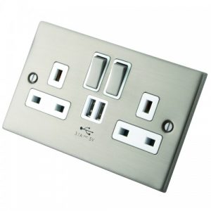 Stainless Steel 2 Gang 13A  Socket c/w 2XUSB