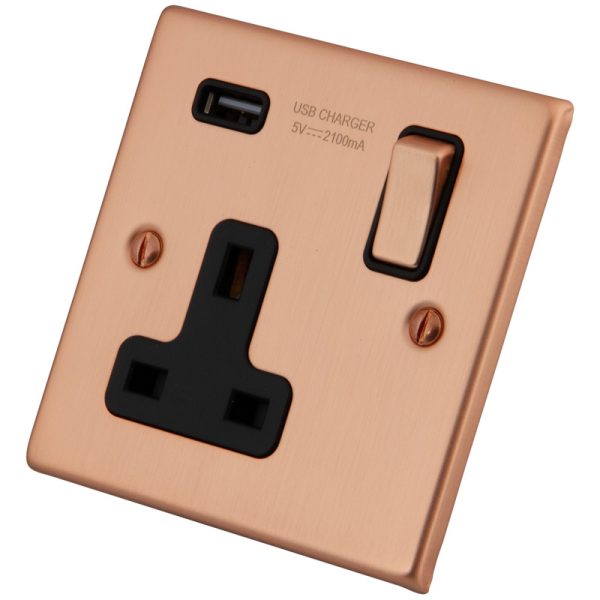 Copper 1 Gang Socket c/w USB Outlets 6102-912