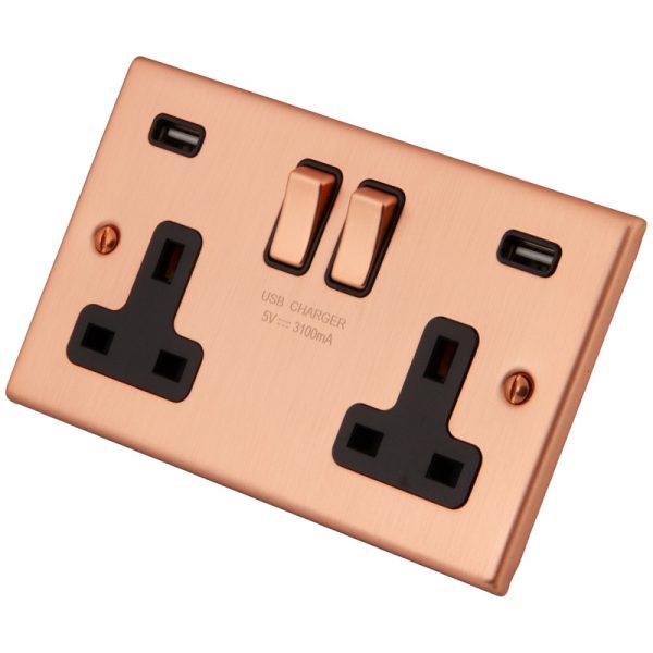 Copper 2 Gang 13A  Socket c/w 2XUSB 6102-914