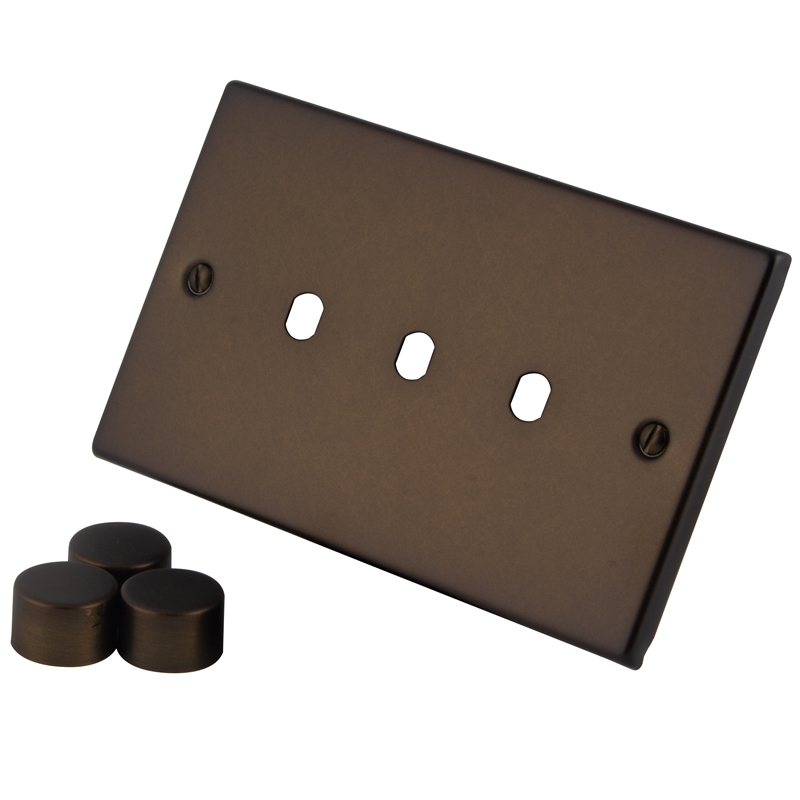 Dark Bronze 3 Gang Dimmer Plate & Knobs 6060-223