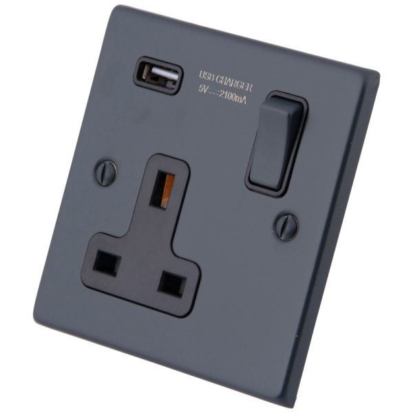 Granite Blue 1 Gang Socket c/w USB Outlets 6103-912