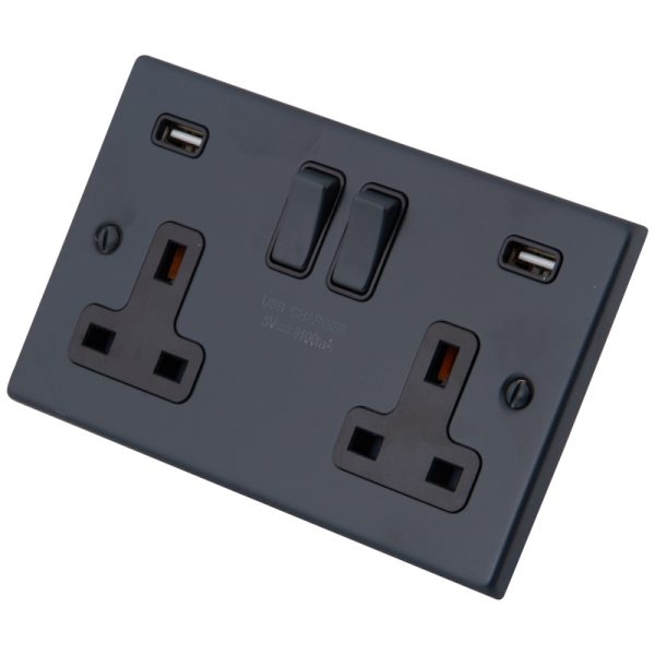 Granite Blue 2 Gang 13A  Socket c/w 2XUSB 6103-914