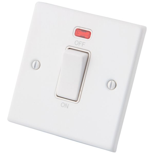 White 1 G 45A Cooker Switch & Neon 6011-201