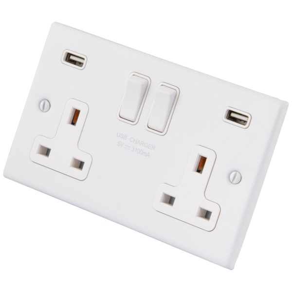 White 2 Gang 13A  Socket c/w 2XUSB 6011-914