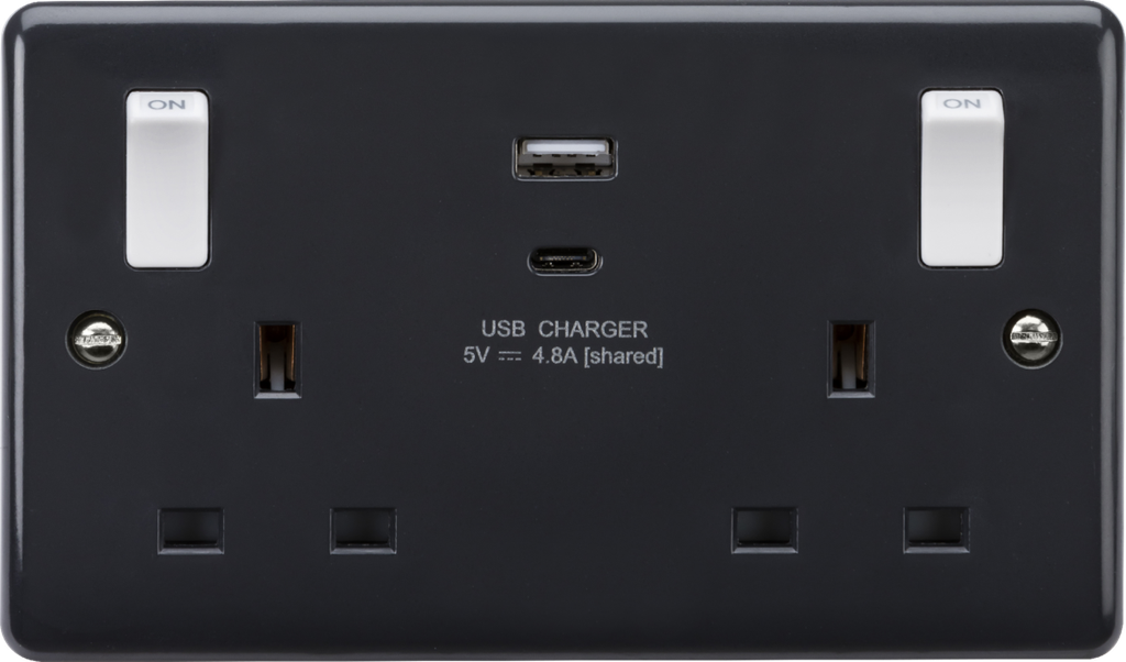 Iona Part M 13Amp 2 Gang S/ Socket c/w USB-A & USB-C