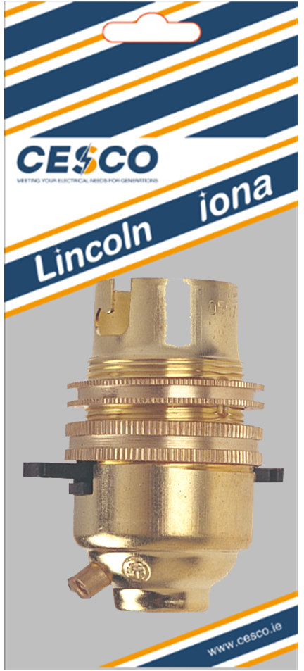 Lincoln Brass BC 10mm Lamp Holder c/w Push Bar Pre Packed