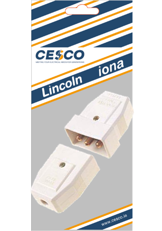 Lincoln 3 Pin 5 Amp Flex Connector White Pre Packed