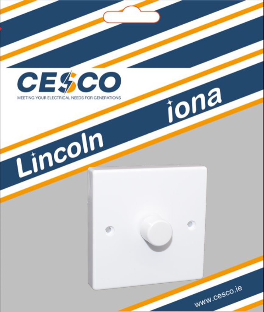 Lincoln 1 Gang 2 Way 400W Push On/Off White Dimmer Pre Packed