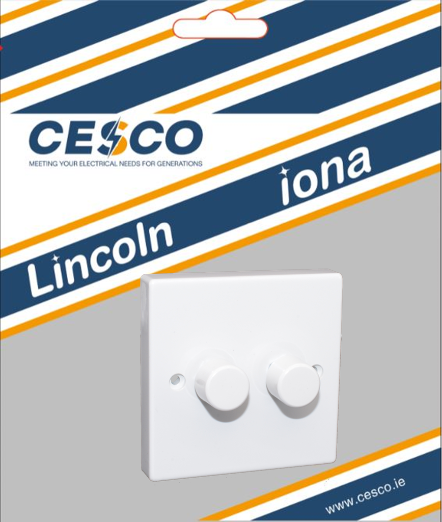 Lincoln 2 Gang 2 Way 400W Push On/Off White Dimmer Pre Packed