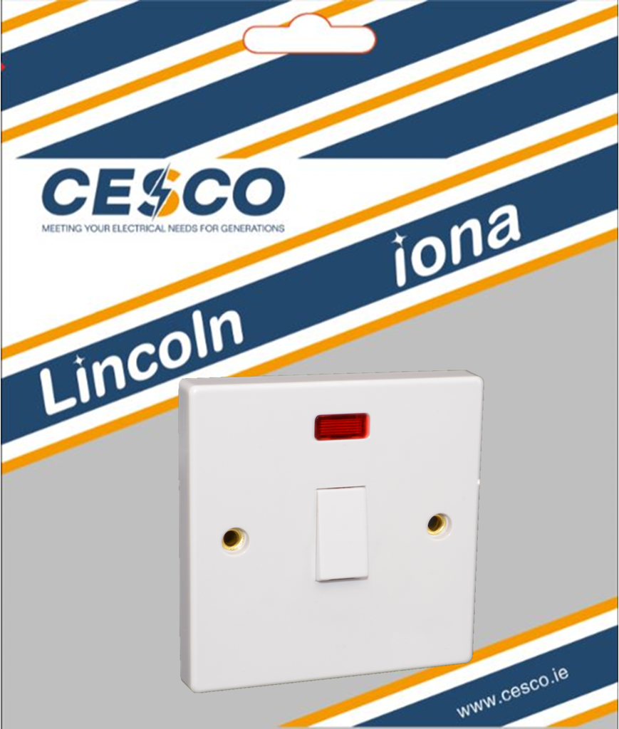 Lincoln 20 Amp Double Pole Switch c/w Neon Pre Packed