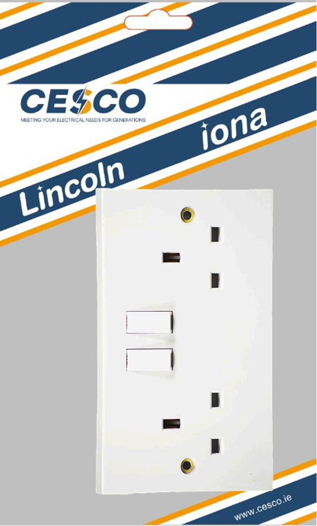 Lincoln 13 Amp 2 Gang Switched Socket Pre Packed