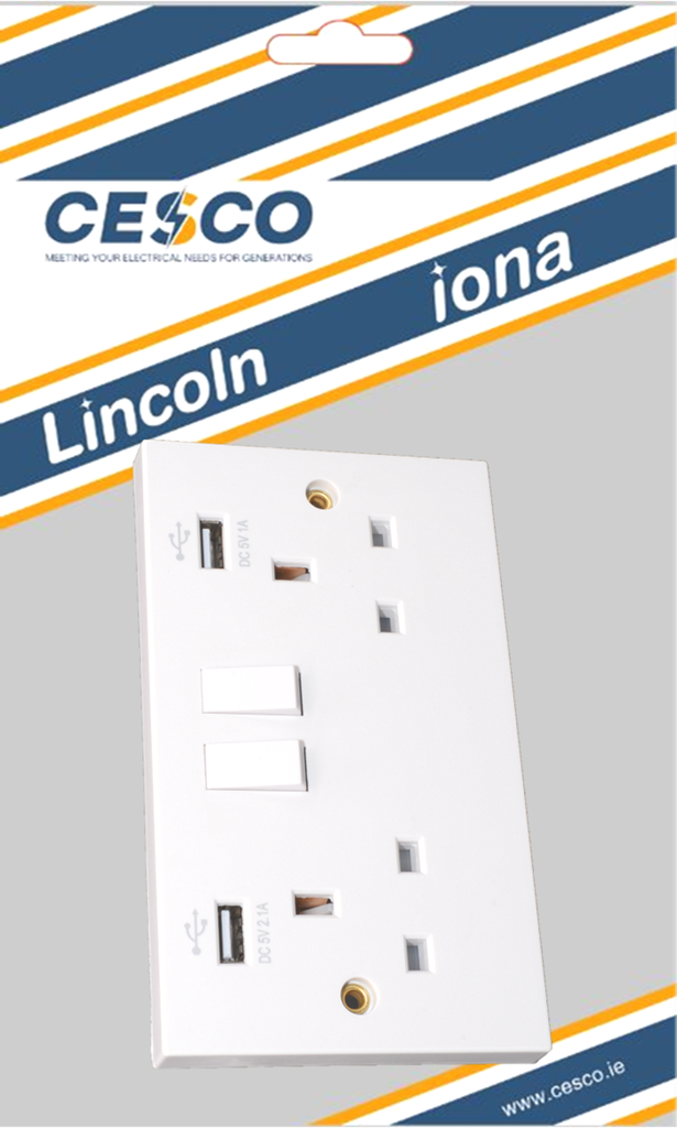 [PP/S213/S/USB] Lincoln 13 Amp 2 Gang Switched Socket cw 2XUSB OPre Packed