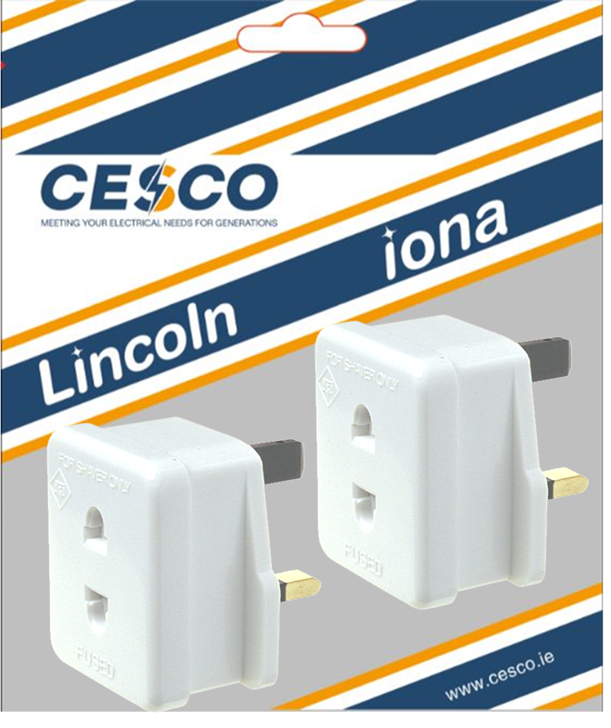 Lincoln Fused 1 Amp Shaver Adaptor Pack of 2 Pre Packed