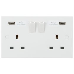 [S213/S/USB] Lincoln 13 Amp 2 Gang Switched Socket cw 2 X USB-A