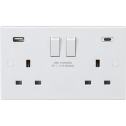 [S213/S/USB-C] Lincoln 13 Amp 2 Gang Switched Socket c/w USB-A & USB-C