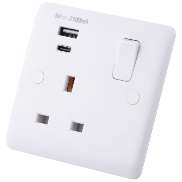 Iona 13Amp 2 Gang S/ Socket c/w USB-A & USB-C