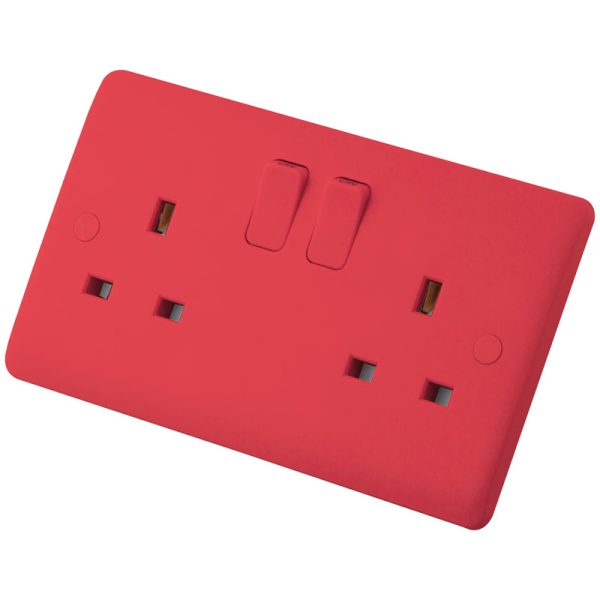 [SLS213S-RED] Iona Red 13 Amp 2 Gang Flush DP Socket Switched Double Pole